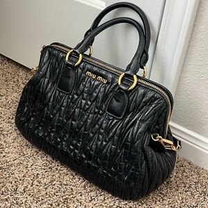 Miu Miu Black Textured Leather Satchel
